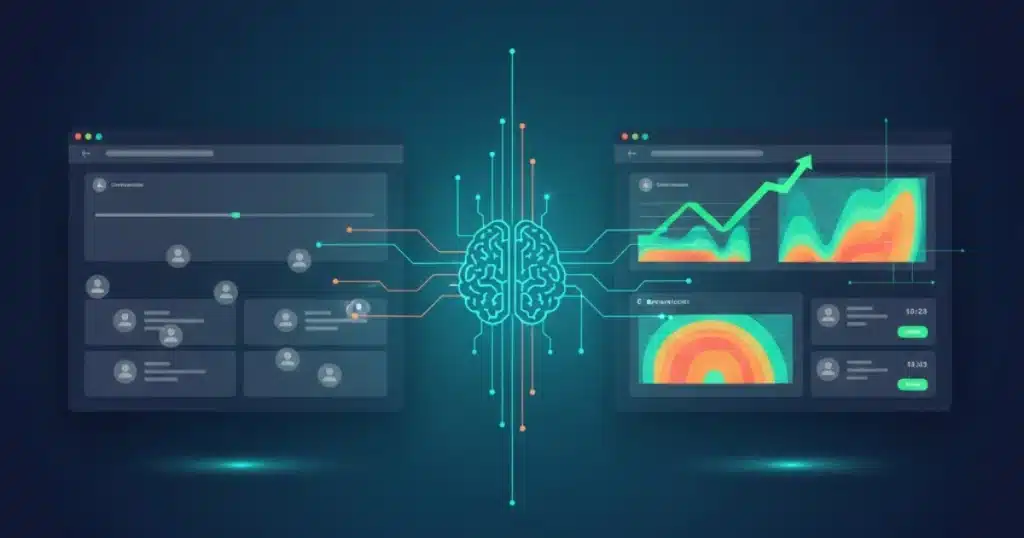 AI conversion optimization 2026 comparison showing standard website versus behavioral targeting AI powered website with real-time heatmaps, user intent scoring, and personalized conversion funnel optimization
